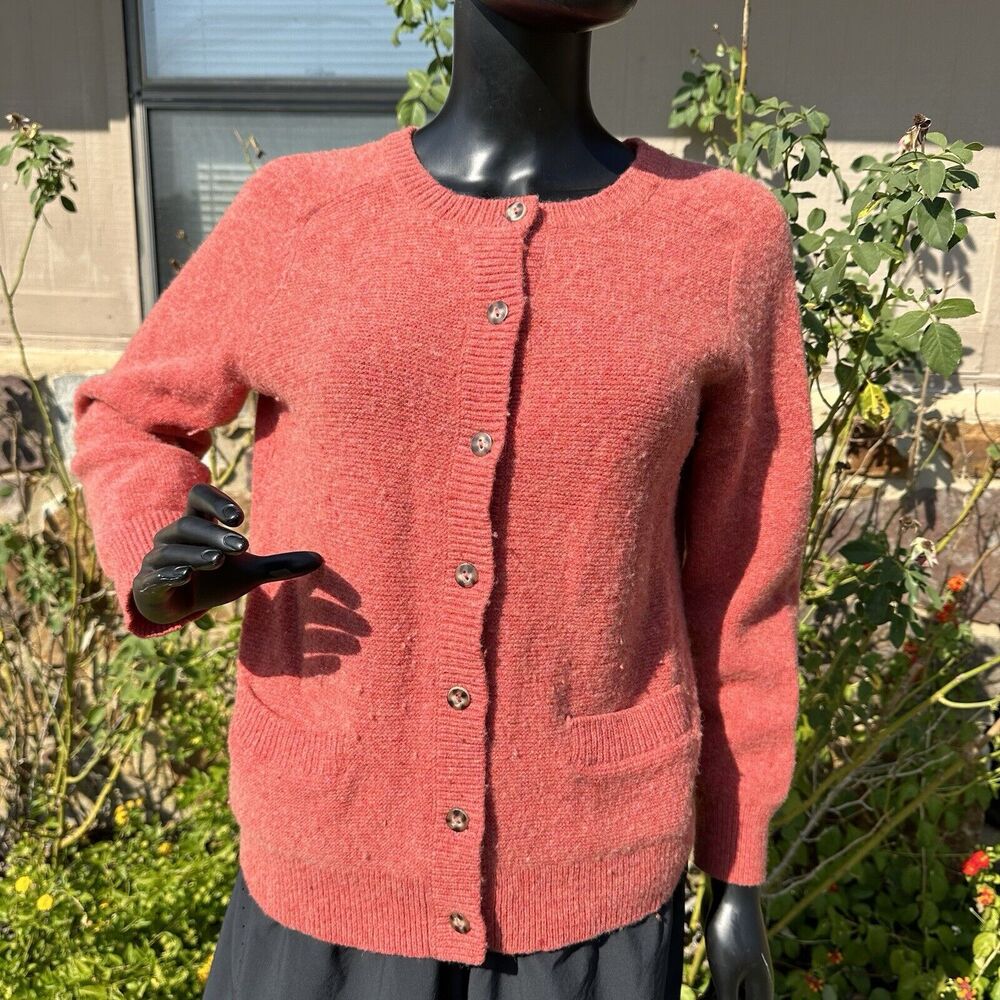 Pendleton Lambswool Cardigan Womens Size Large Sweater Orange Pockets Preppy